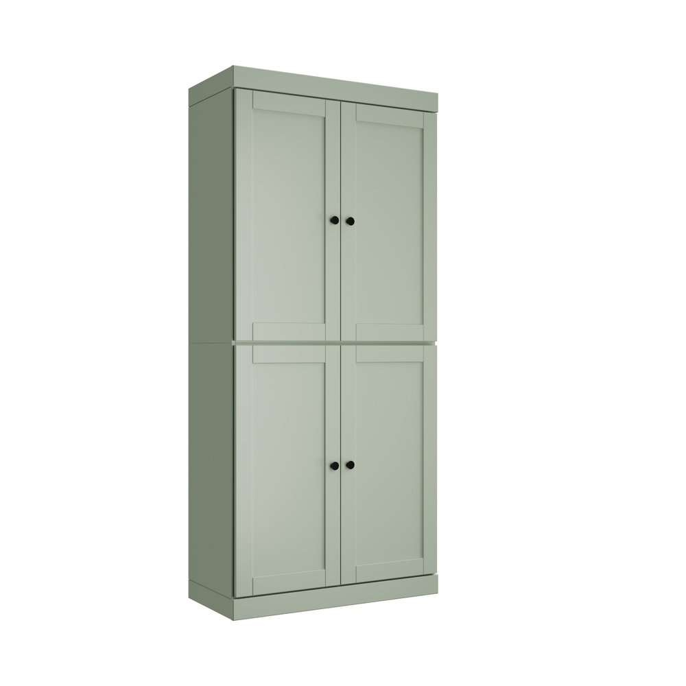 72" Teal Blue Solid Wood Four Door Pantry Or Storage Closet