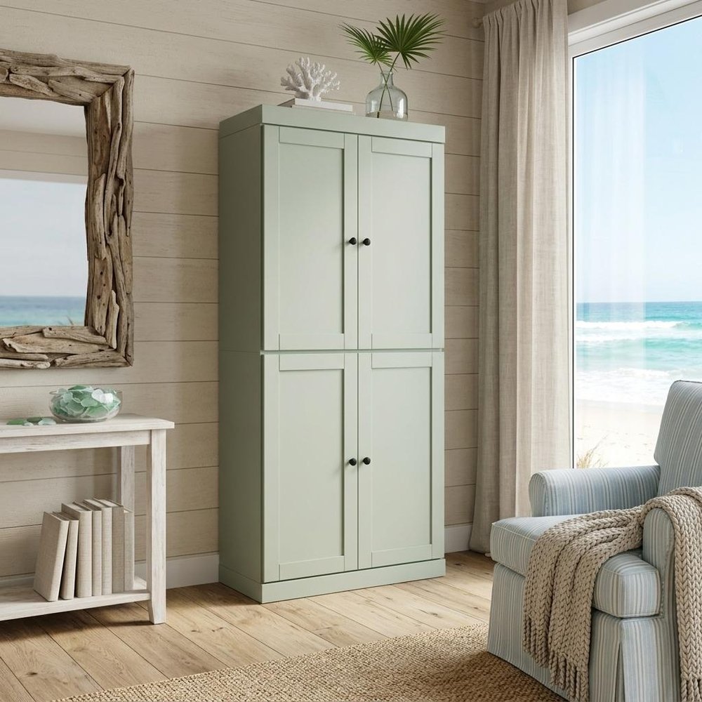 72" Teal Blue Solid Wood Four Door Pantry Or Storage Closet