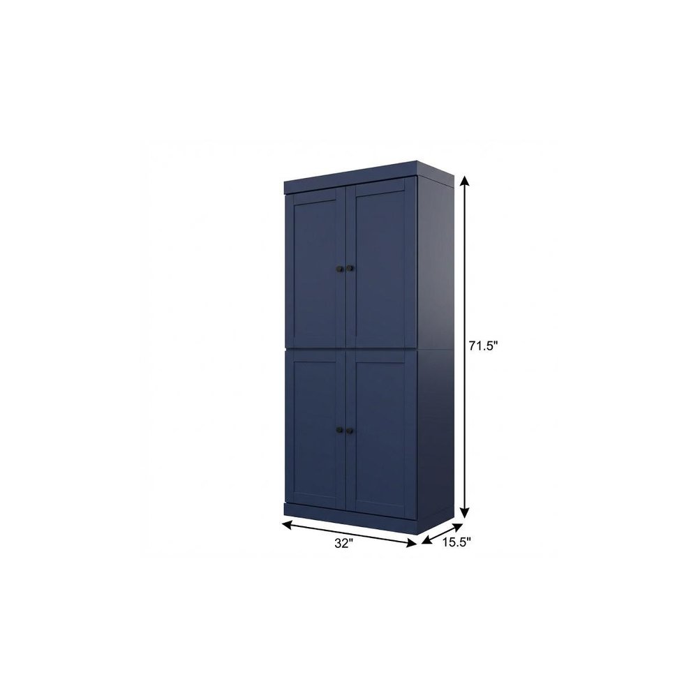72" Teal Blue Solid Wood Four Door Pantry Or Storage Closet