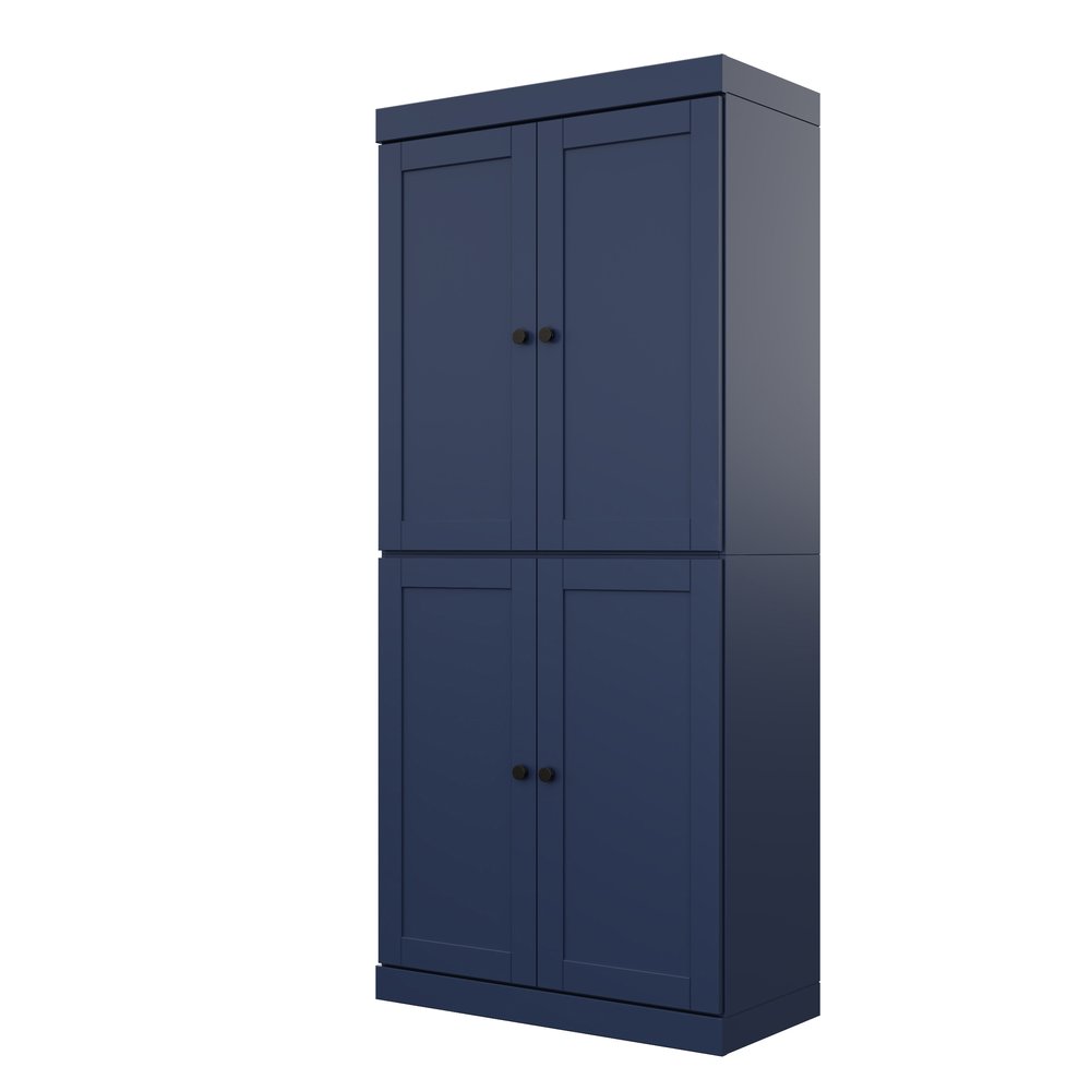 72" Teal Blue Solid Wood Four Door Pantry Or Storage Closet