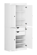 72" White Solid Wood Four Door Two Drawer Pantry Or Storage Closet on a white background