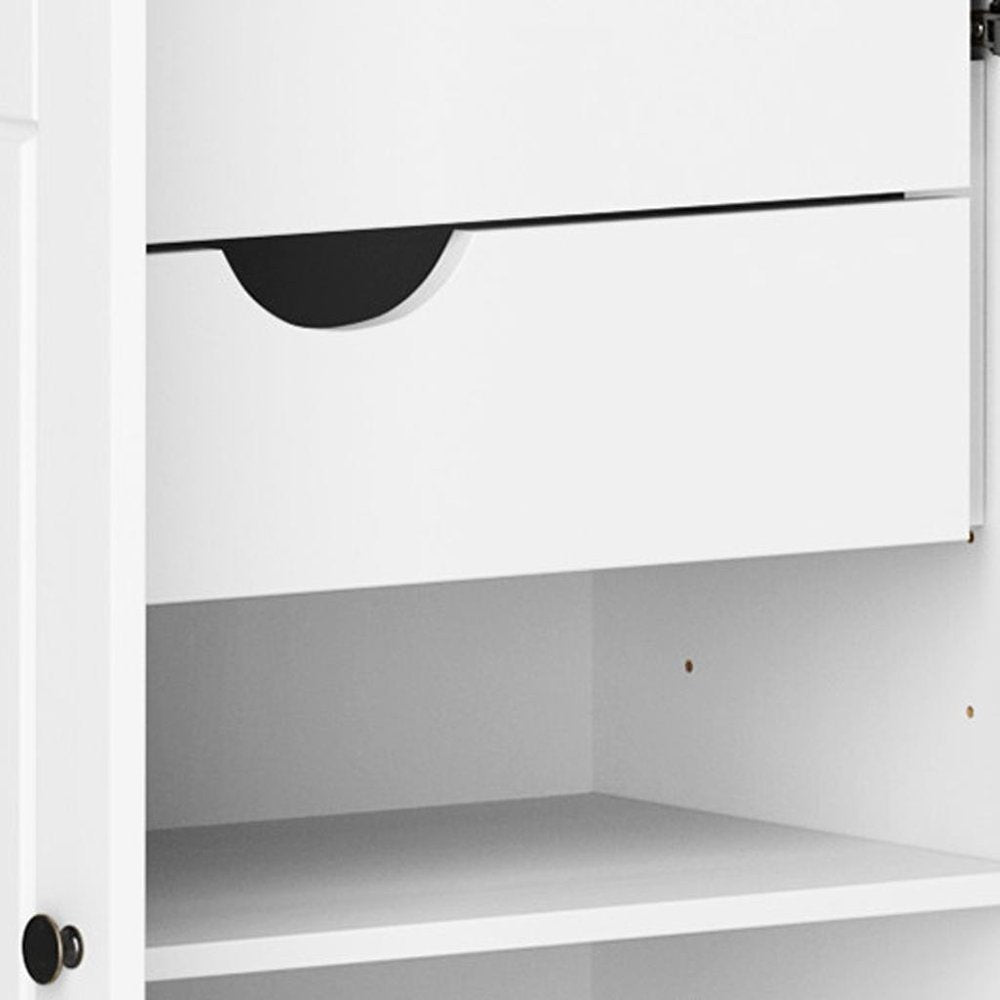 72" White Solid Wood Four Door Two Drawer Pantry Or Storage Closet on a white background