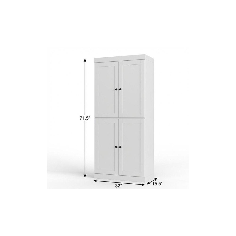 72" White Solid Wood Four Door Two Drawer Pantry Or Storage Closet