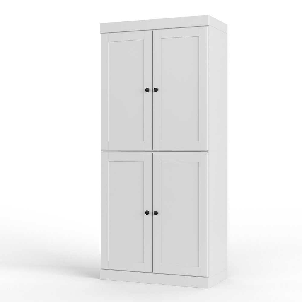 72" White Solid Wood Four Door Two Drawer Pantry Or Storage Closet
