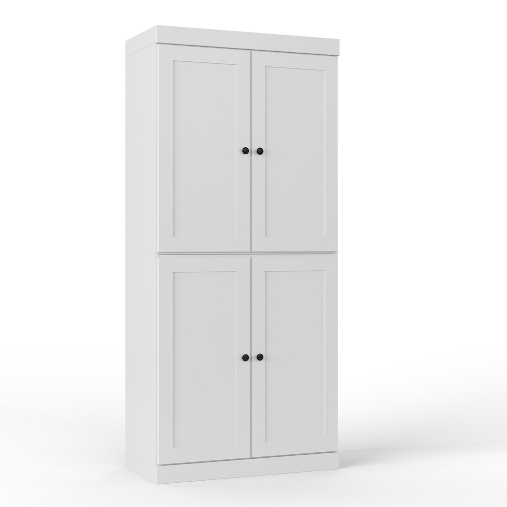 72" White Solid Wood Four Door Two Drawer Pantry Or Storage Closet