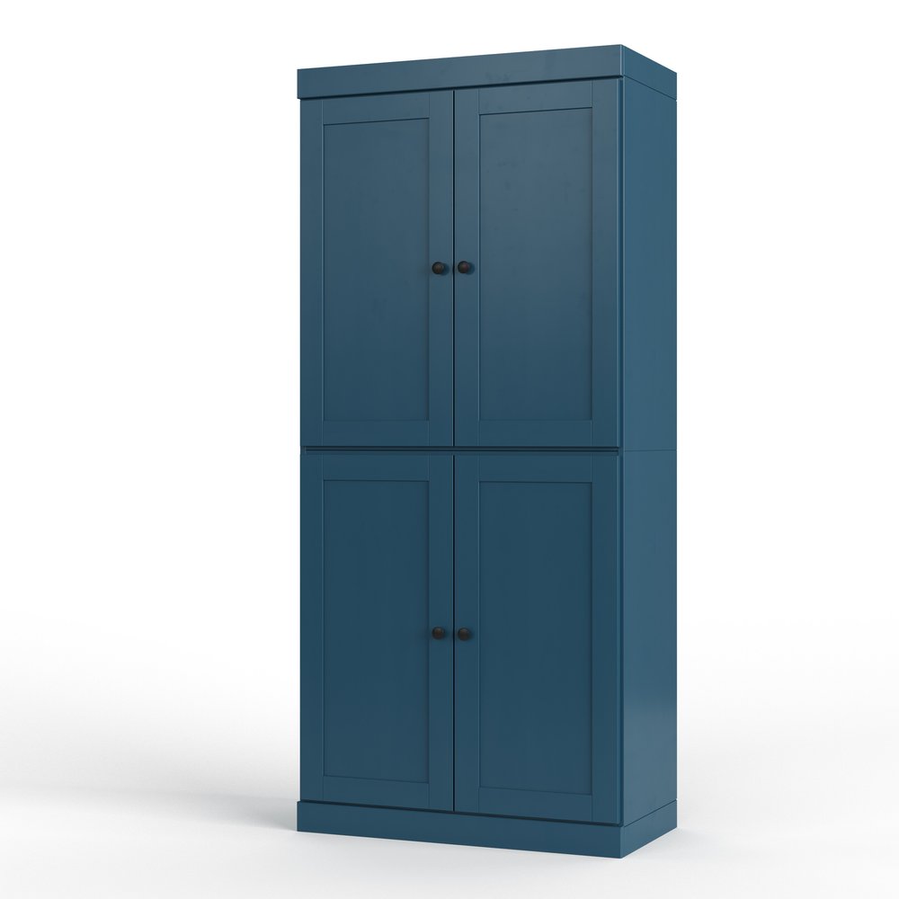 72" White Solid Wood Four Door Two Drawer Pantry Or Storage Closet on a white background