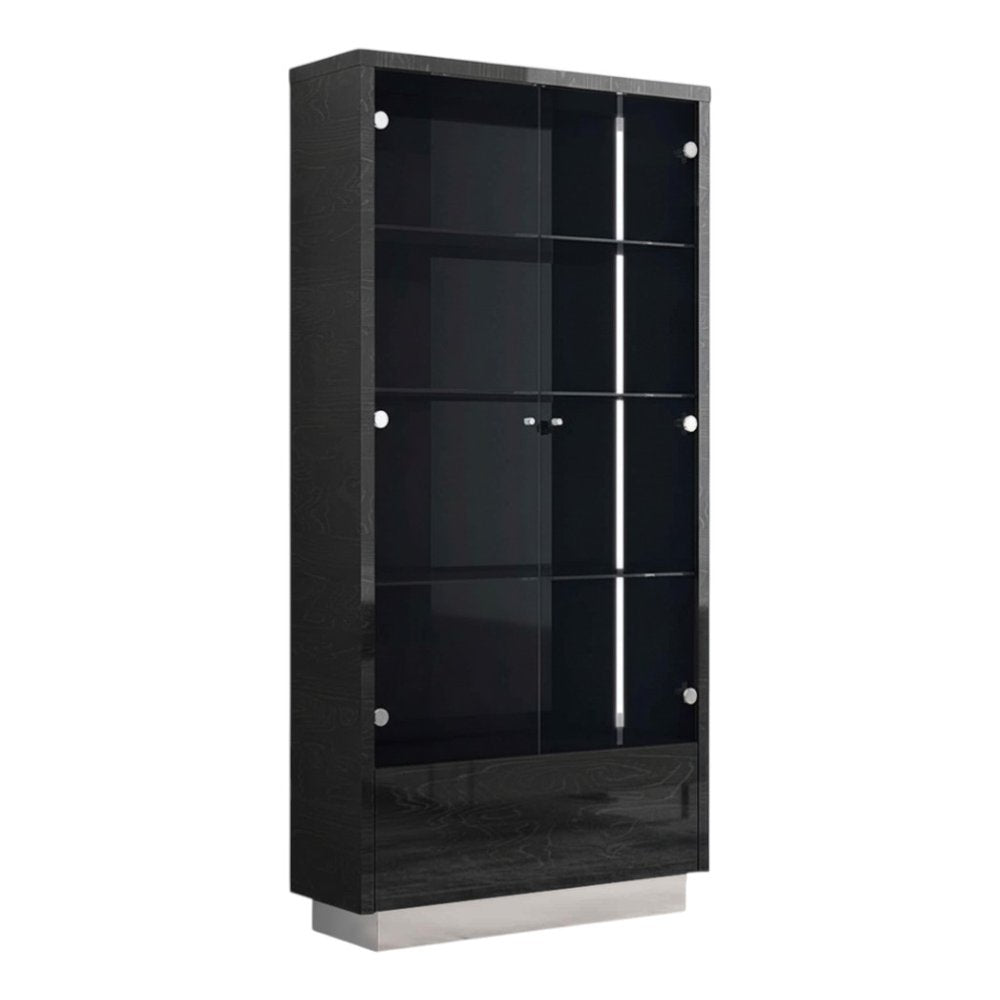 41" Dark Gray Wood Display Cabinet With LED With Two Doors And One Drawer