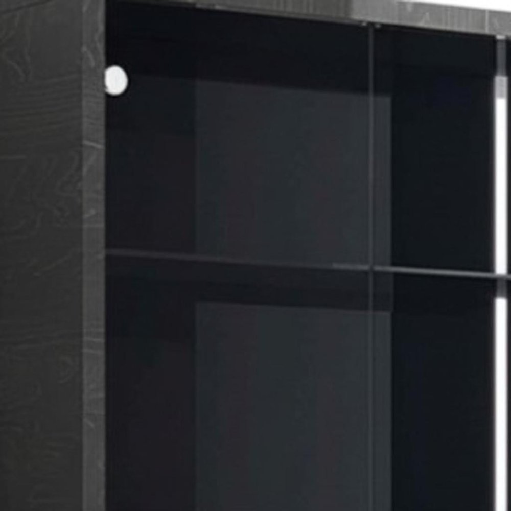 41" Dark Gray Wood Display Cabinet With LED With Two Doors And One Drawer