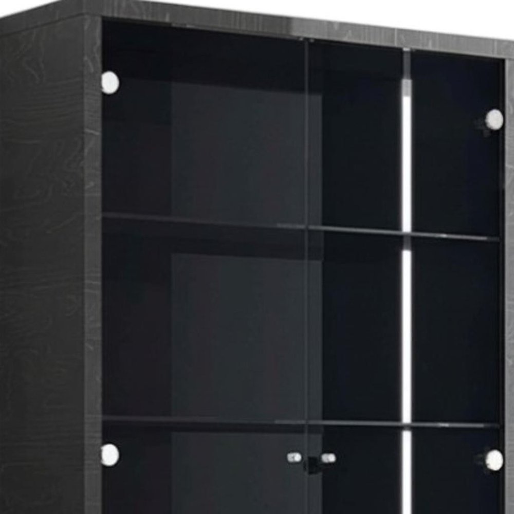 41" Dark Gray Wood Display Cabinet With LED With Two Doors And One Drawer