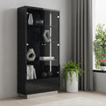 41" Dark Gray Wood Display Cabinet With LED With Two Doors And One Drawer