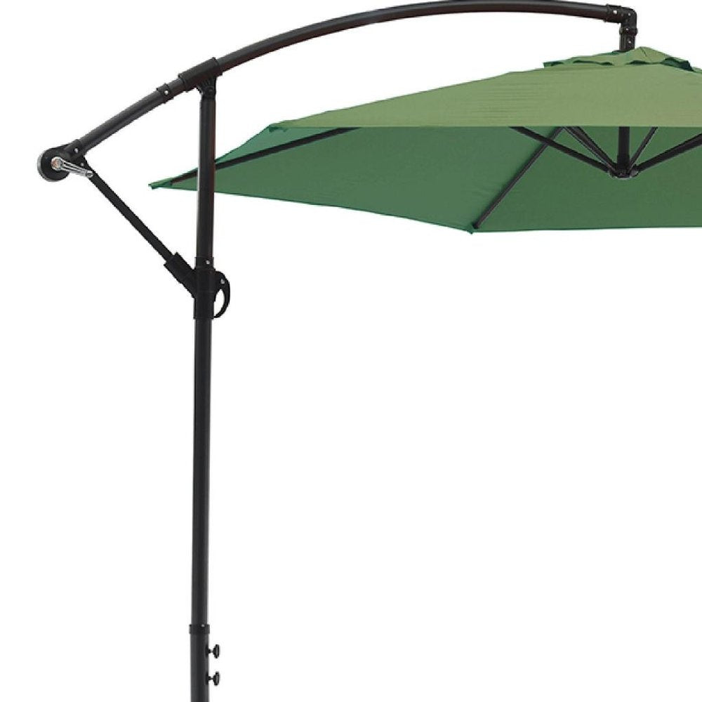 9.5' Green Polyester Hexagonal Cantilever Patio Umbrella with Stand