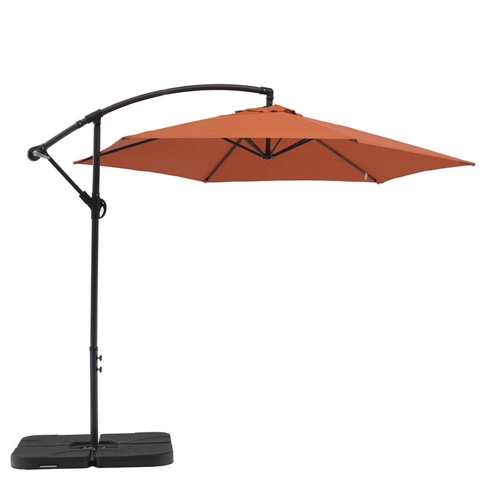 9.5' Orange Polyester Hexagonal Cantilever Patio Umbrella with Stand