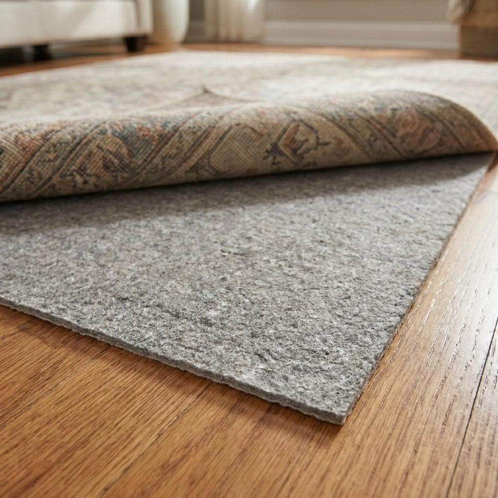 8' X 11' Gray Non Slip Rug Pad shown as a full-frame view of the tan and dark brown surface.