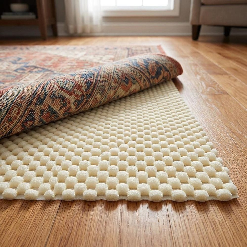 6' x 9' White Non Slip Rug Pad shown as a full-frame view of the tan and cream surface.