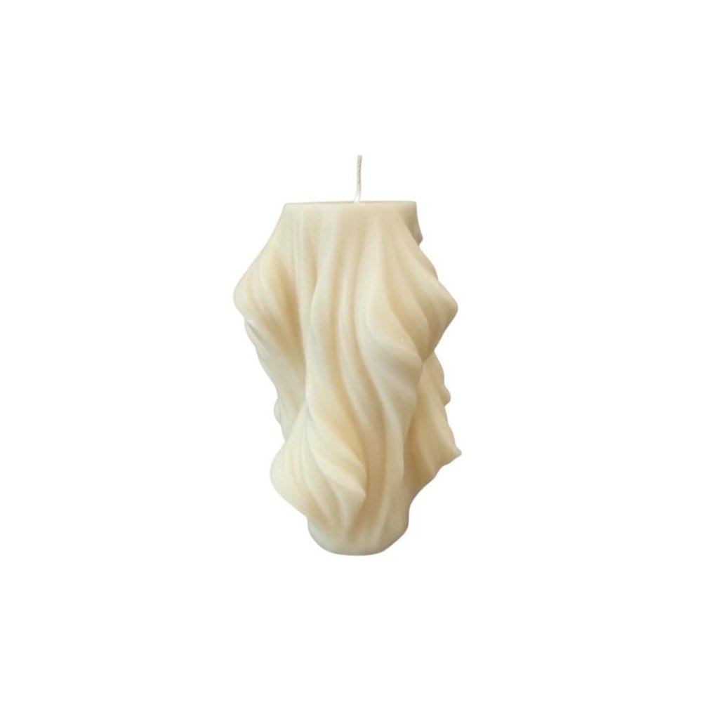4" White Unscented Dimensional Twist Candle. Candle isolated on a plain white background, finished in white.