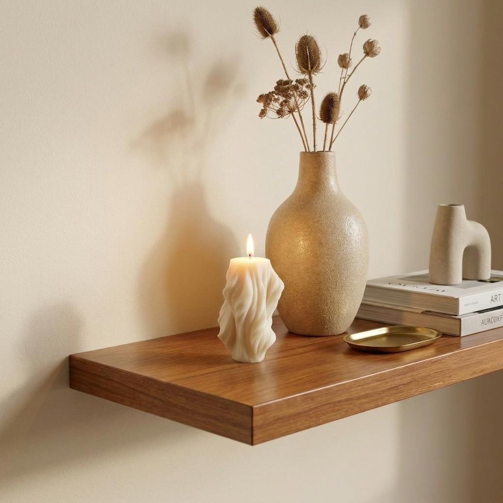 4" White Lavender And Sage Scented Dimensional Twist Candle displayed on a tabletop in a furnished interior against a cream wall.