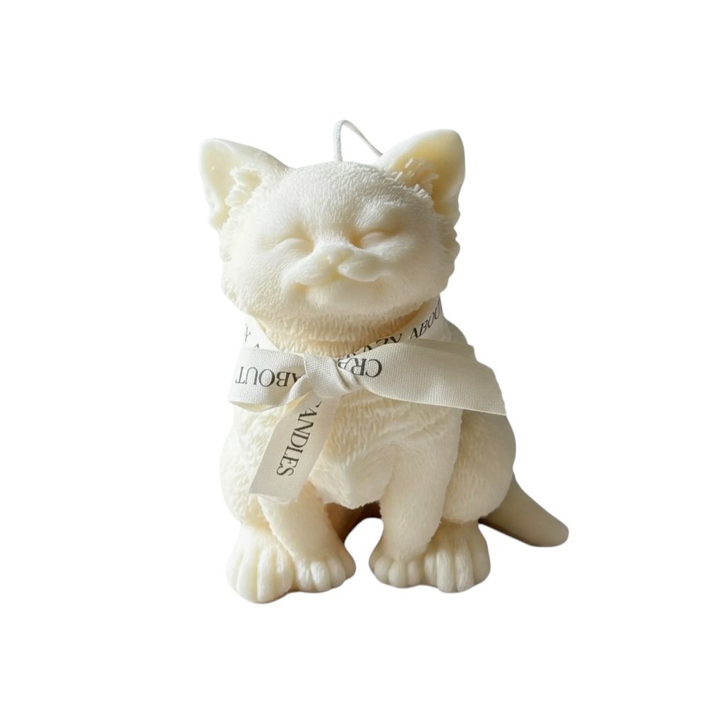 6" Gray Vanilla Scented Dimensional Cat Candle Round Novelty