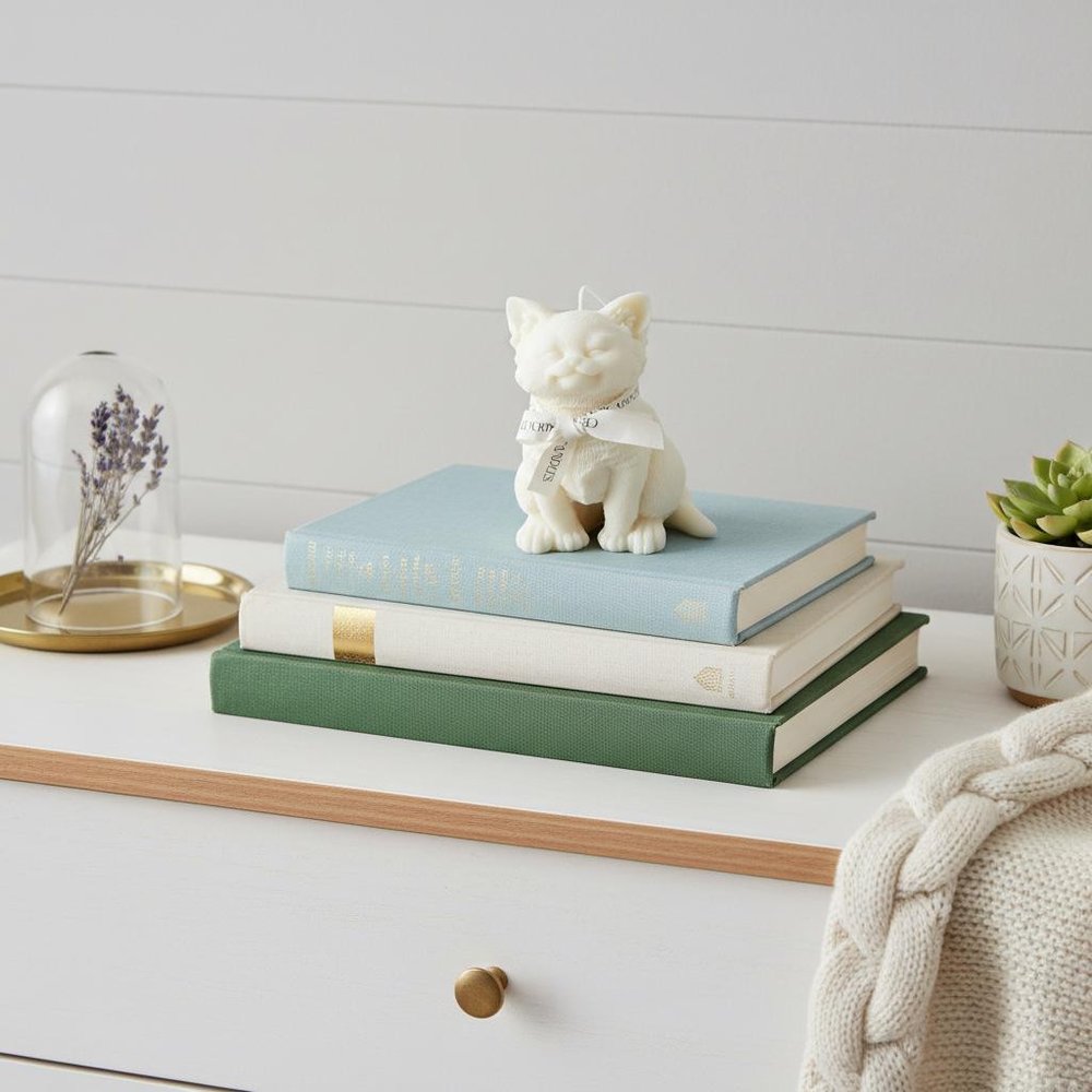 6" Gray Vanilla Scented Dimensional Cat Candle Round Novelty