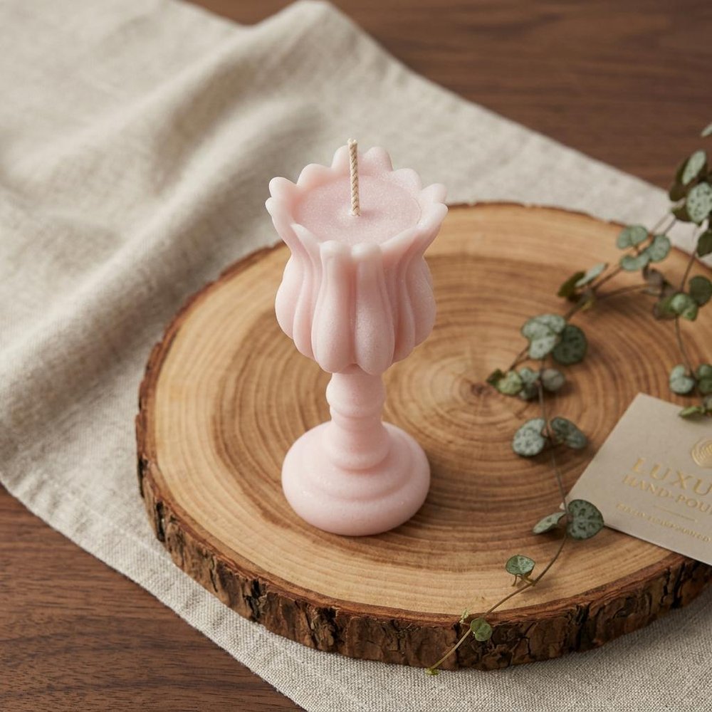 5" Pink Unscented Dimensional Flower Candle Round Novelty