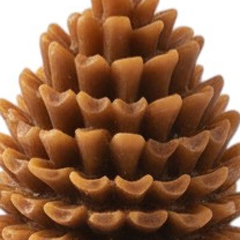 Cropped view of 3" Brown Unscented Dimensional Pinecone Candle focusing on the brown surface.