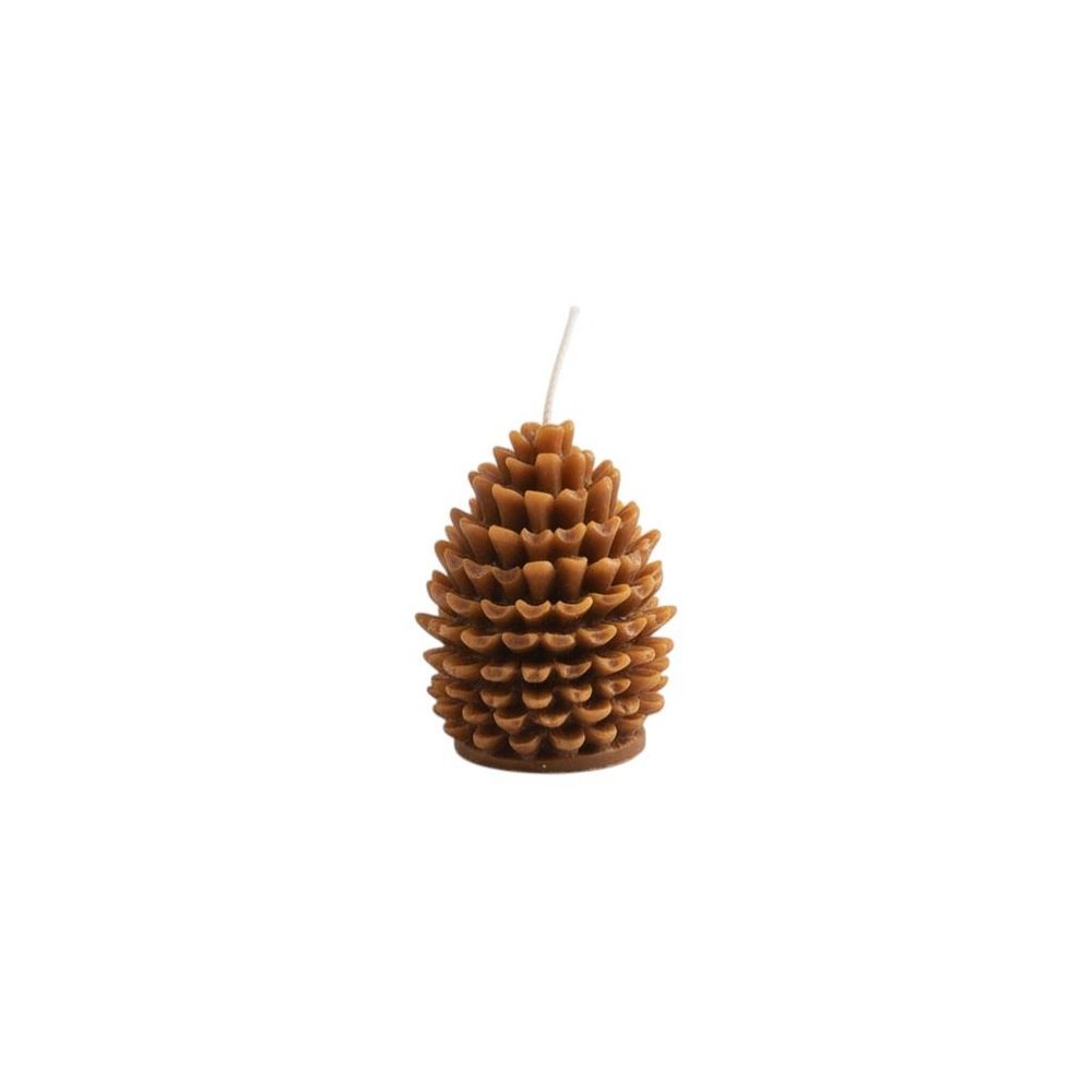 3" Brown Unscented Dimensional Pinecone Candle. Candle isolated on a plain white background, in a brown finish.