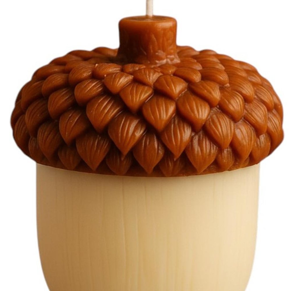 4" Brown And Ivory Latte And Pumpkin Scented Dimensional Acorn Candle