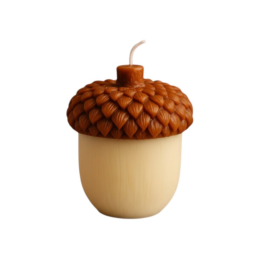 4" Brown And Ivory Unscented Dimensional Acorn Candle