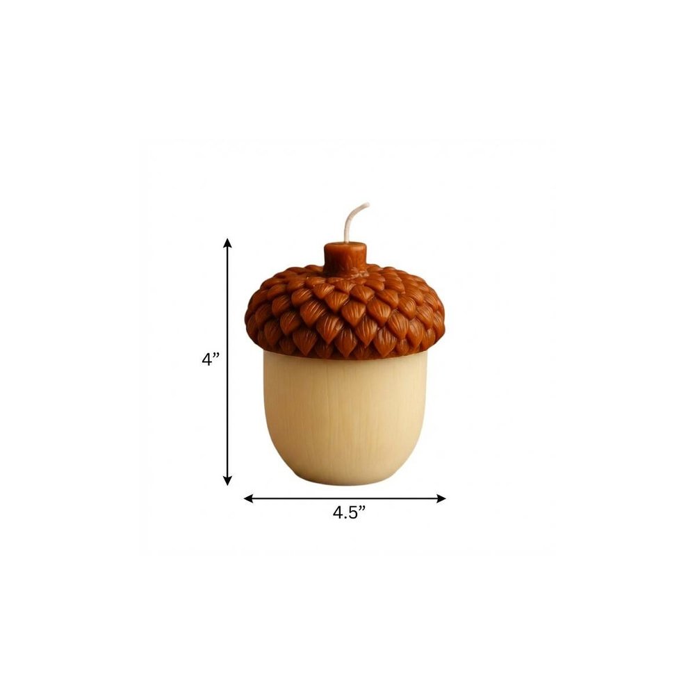 4" Brown And Ivory Unscented Dimensional Acorn Candle