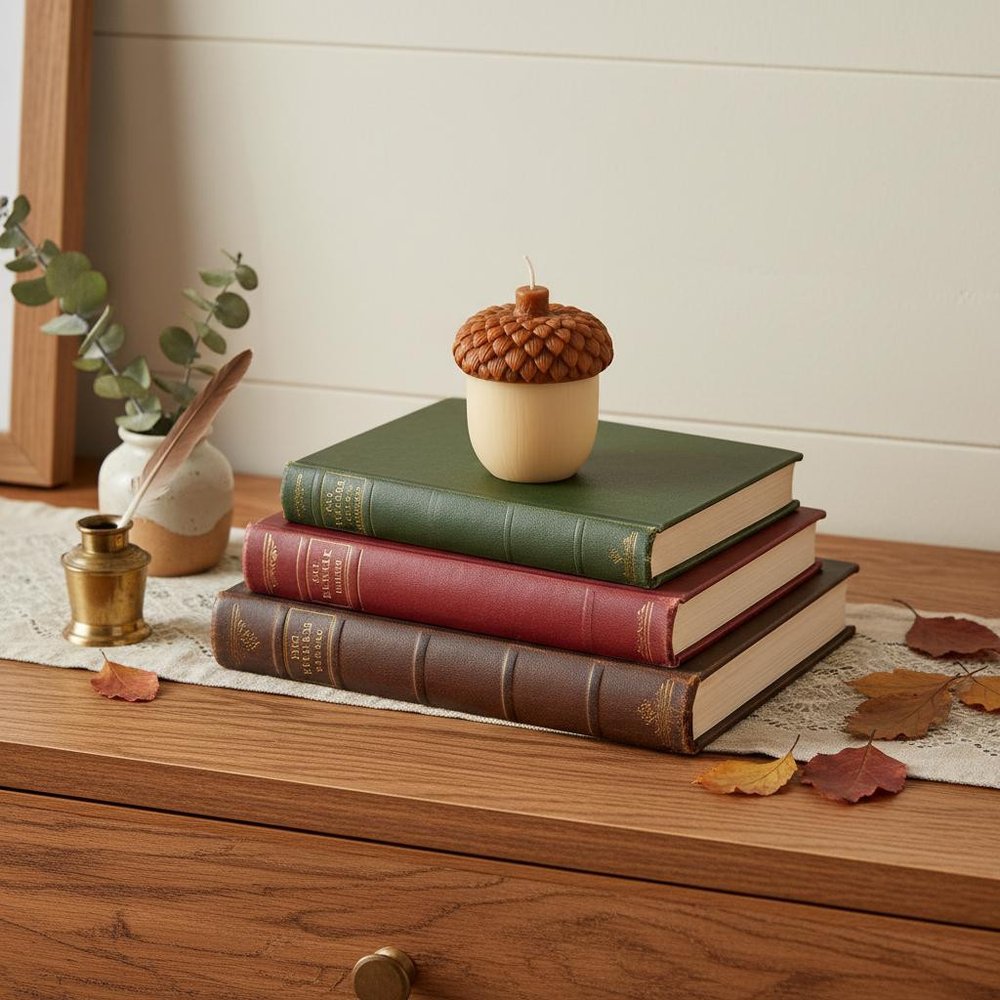 4" Brown And Ivory Unscented Dimensional Acorn Candle