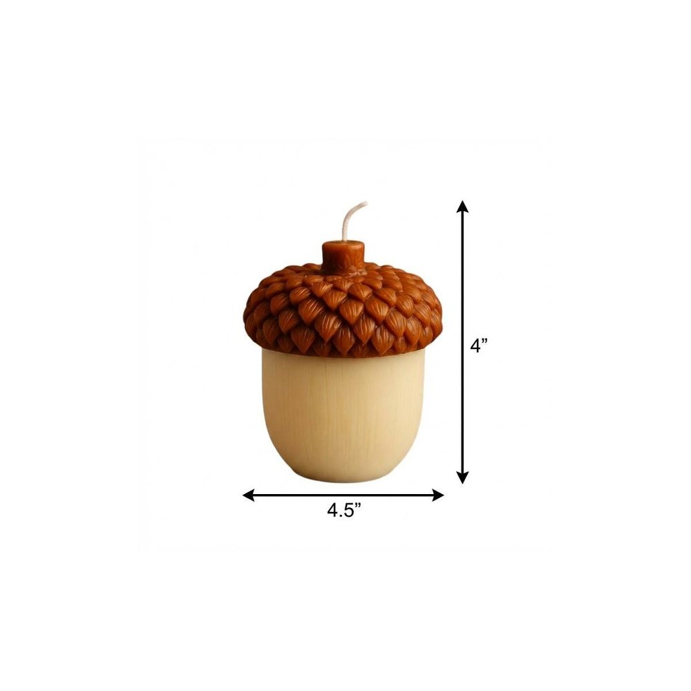4" Brown And Ivory Latte And Pumpkin Scented Dimensional Acorn Candle