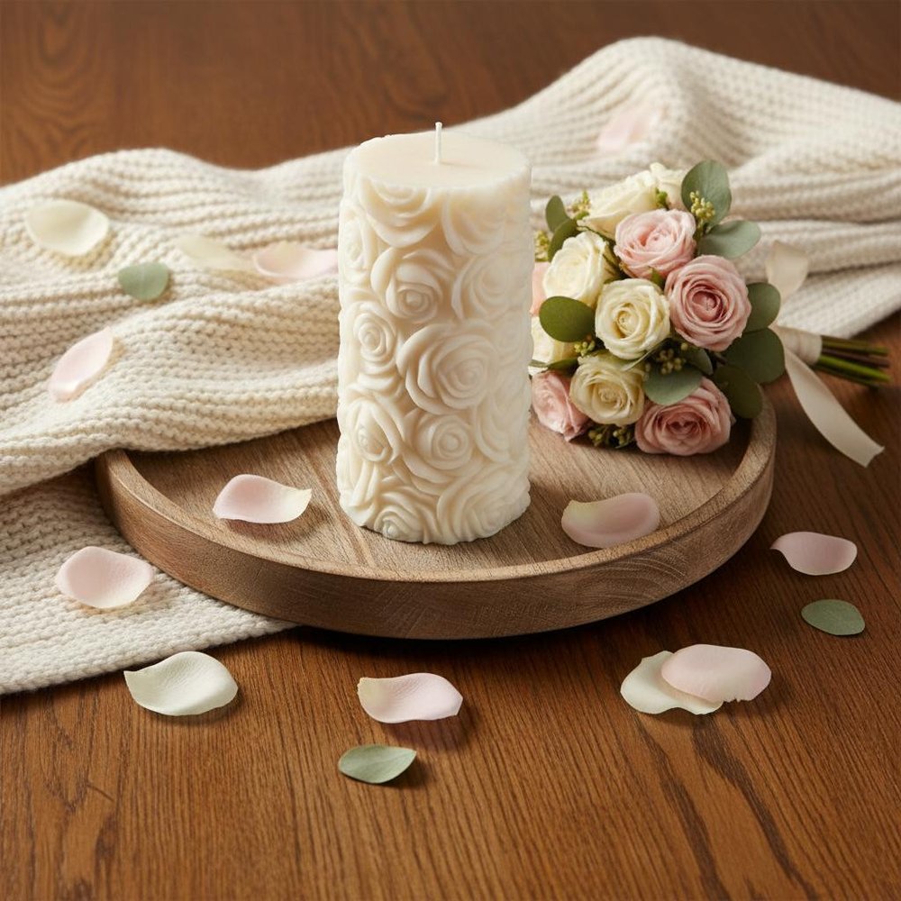 2" Ivory Day at the Spa Scented Candle Cylinder Pillar. Candle in ivory.