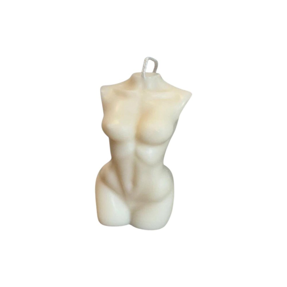 4" Ivory Black Ice Scented Dimensional Female Form Candle. Candle isolated on a plain white background, finished in ivory.