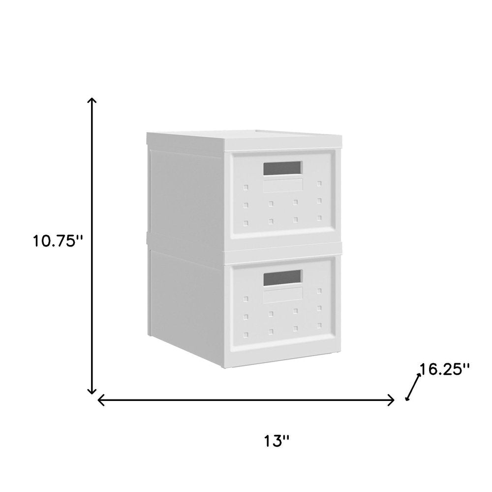 Set of Two White Collapsible Heavy Duty Plastic Cubes With Lids on a white background