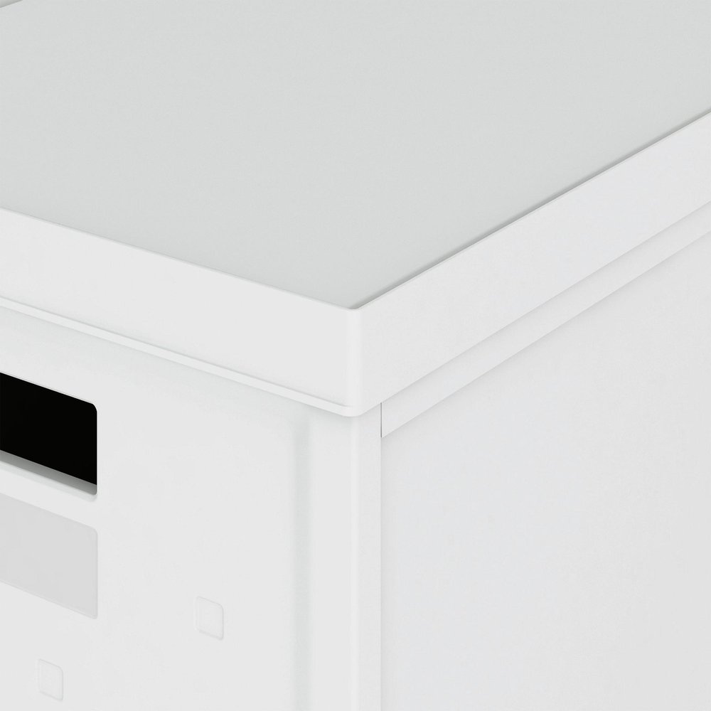 Set of Two White Collapsible Heavy Duty Plastic Cubes With Lids on a white background