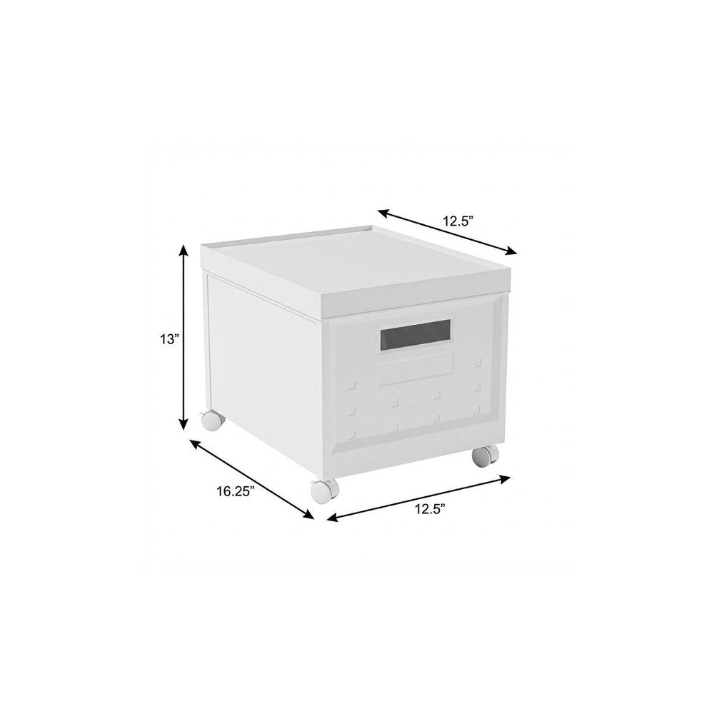 Set Of Two White Plastic Rolling Filing Cabinet. Filing cabinet isolated on a plain white background, showing a white plastic surface.