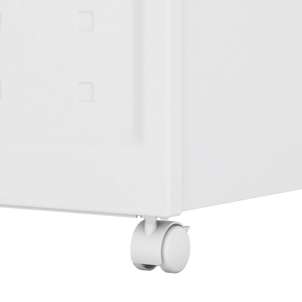 Set Of Two White Plastic Rolling Filing Cabinet. Filing cabinet isolated on a plain white background, finished in white plastic.