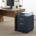 16" Graphite Glass Wood And Metal Two Drawers Filing Cabinet