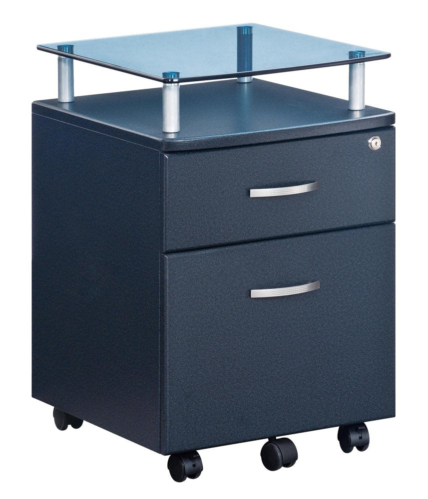 16" Graphite Glass Wood And Metal Two Drawers Filing Cabinet