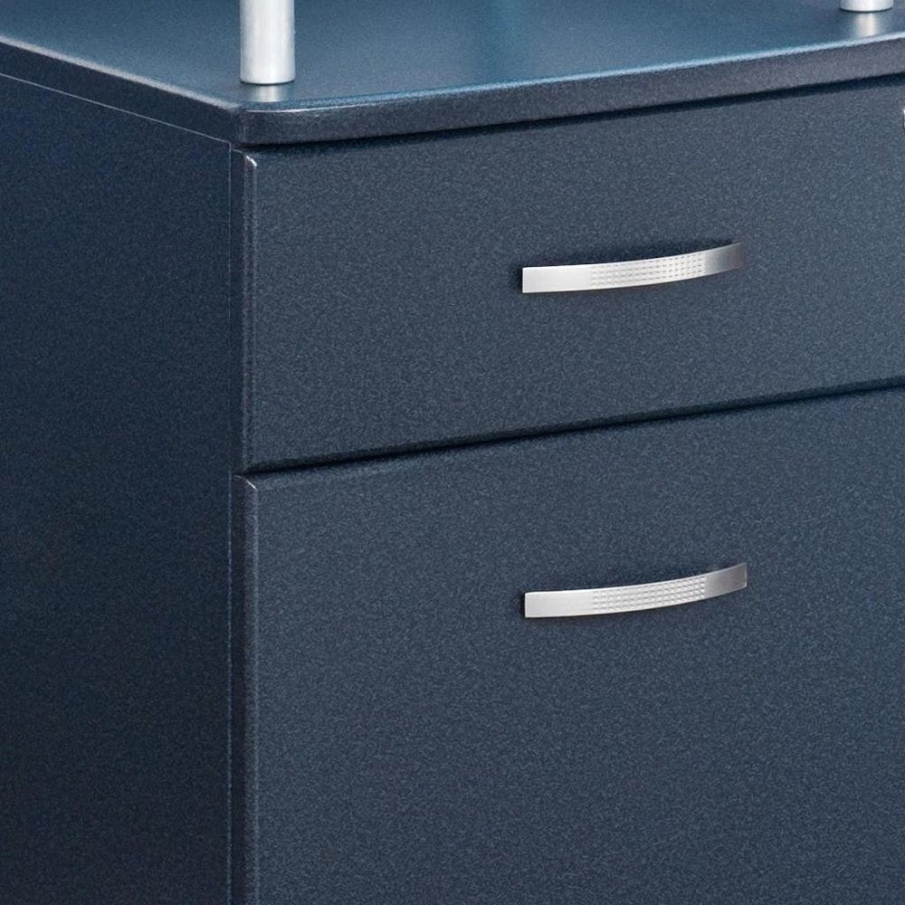 Gray Glass And Metal Two Drawer Rolling Filing Cabinet.