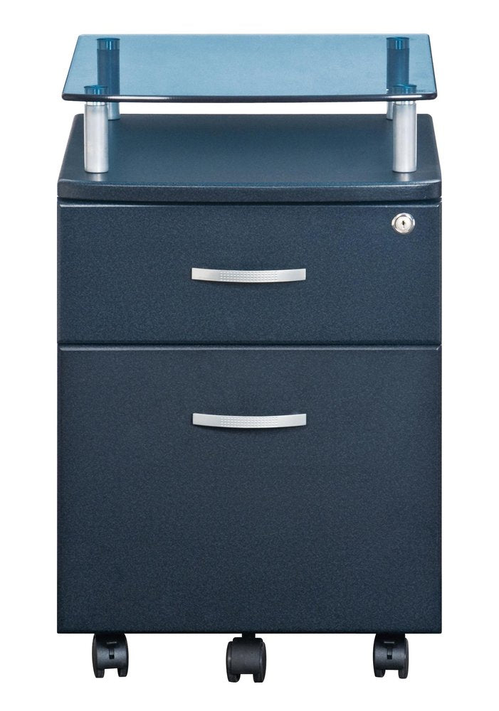 16" Graphite Glass Wood And Metal Two Drawers Filing Cabinet