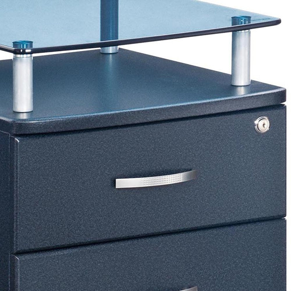 16" Graphite Glass Wood And Metal Two Drawers Filing Cabinet