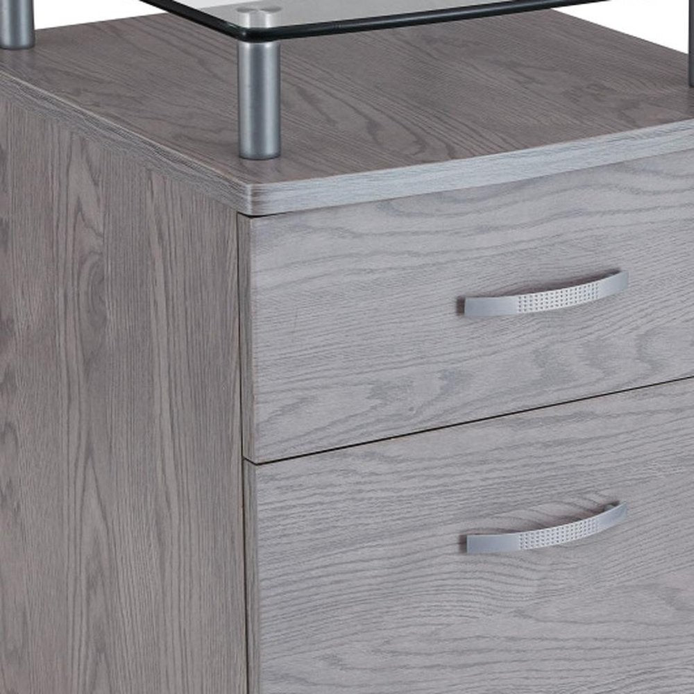 Detail view of Gray Glass And Metal Two Drawer Rolling Filing Cabinet, filling the frame with the gray glass texture.