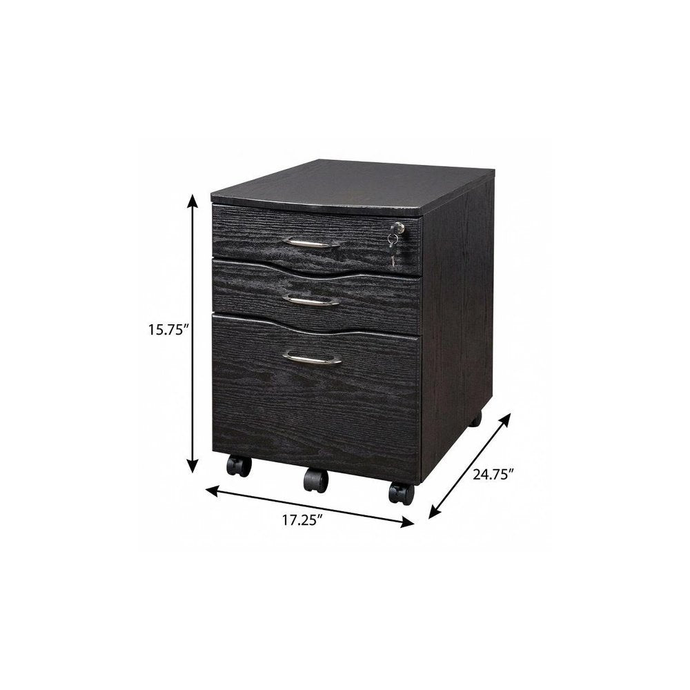 16" Espresso Wood Three Drawers Filing Cabinet