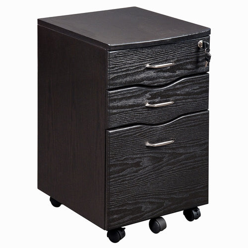 16" Espresso Wood Three Drawers Filing Cabinet