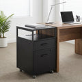 16" Black Wood And Metal Two Drawers Filing Cabinet