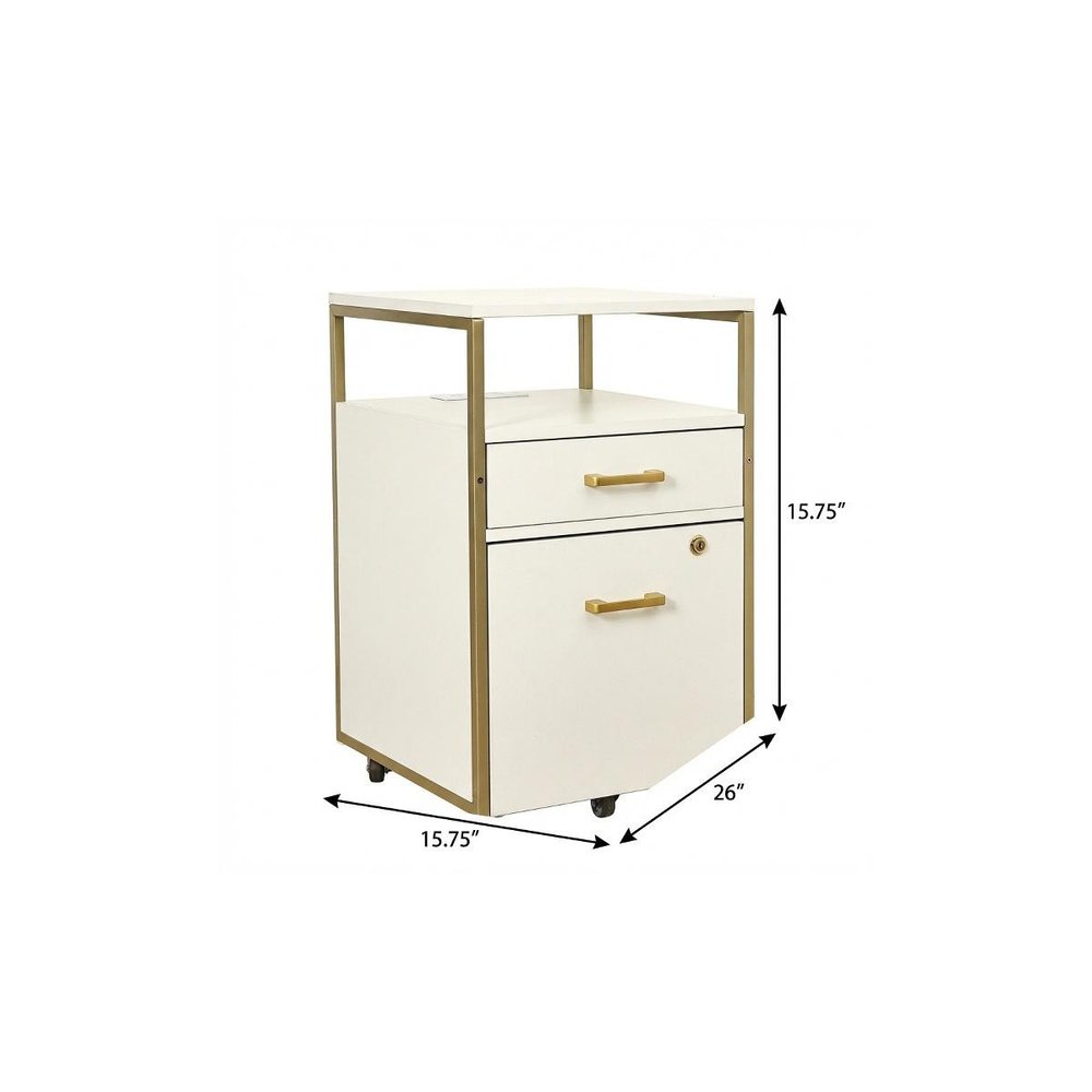 16" Black Wood And Metal Two Drawers Filing Cabinet