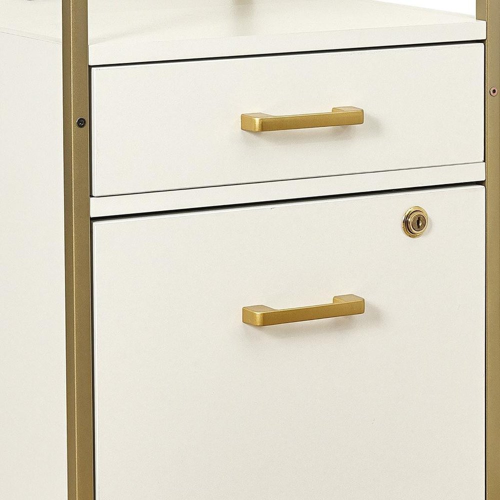 16" Black Wood And Metal Two Drawers Filing Cabinet