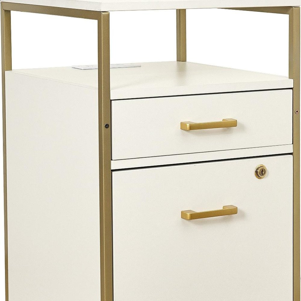 16" Black Wood And Metal Two Drawers Filing Cabinet
