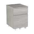 23" Gray Wood Two Drawer Rolling Filing Cabinet. Filing cabinet isolated on a plain white background, in a gray wood finish.