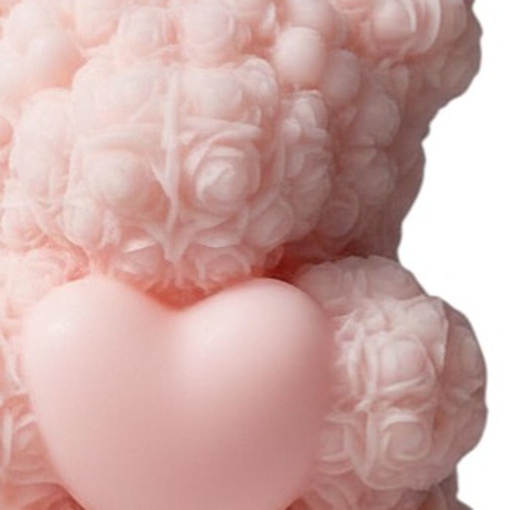 4" Pink Unscented Dimensional Teddy Bear Candle detail shot of the pink finish.